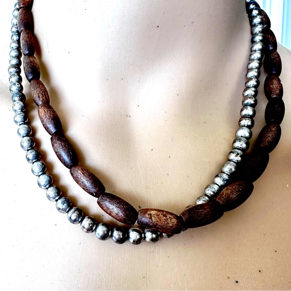 Wood & Metal Beaded Necklace & earrings